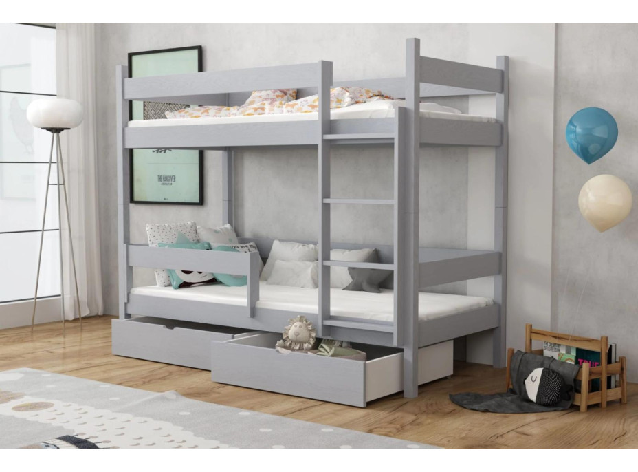 Dětská patrová postel z masivu borovice LEGEND se šuplíky - 200x90 cm - ŠEDÁ