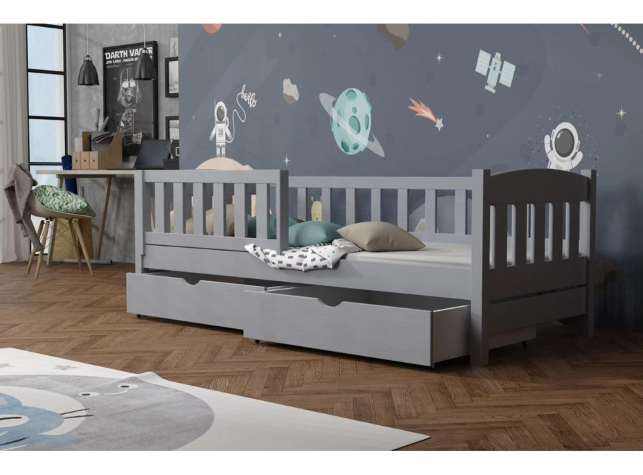 Dětská postel z masivu borovice BEN se šuplíky - 200x90 cm - ŠEDÁ