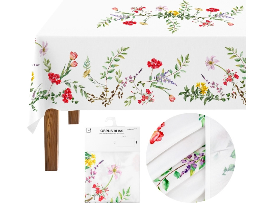 Velikonoční ubrus BLISS Květy - 140x200 cm - bílý