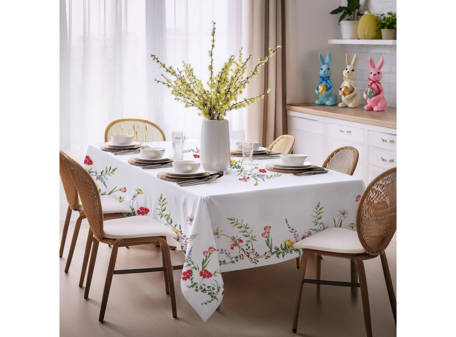 Velikonoční ubrus BLISS Květy - 140x200 cm - bílý