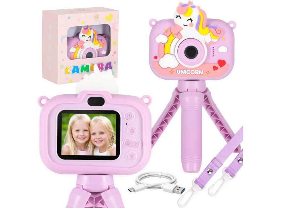Dětský digitální fotoaparát na stativu Jednorožec - fialový