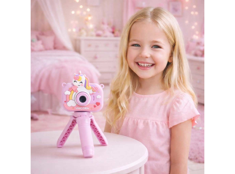 Dětský digitální fotoaparát na stativu Jednorožec - fialový