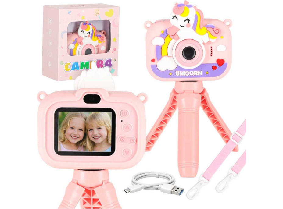 Dětský digitální fotoaparát na stativu Jednorožec - růžový