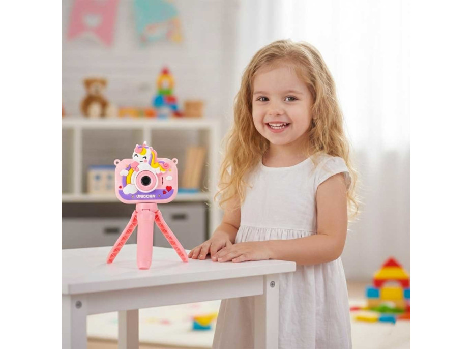 Dětský digitální fotoaparát na stativu Jednorožec - růžový