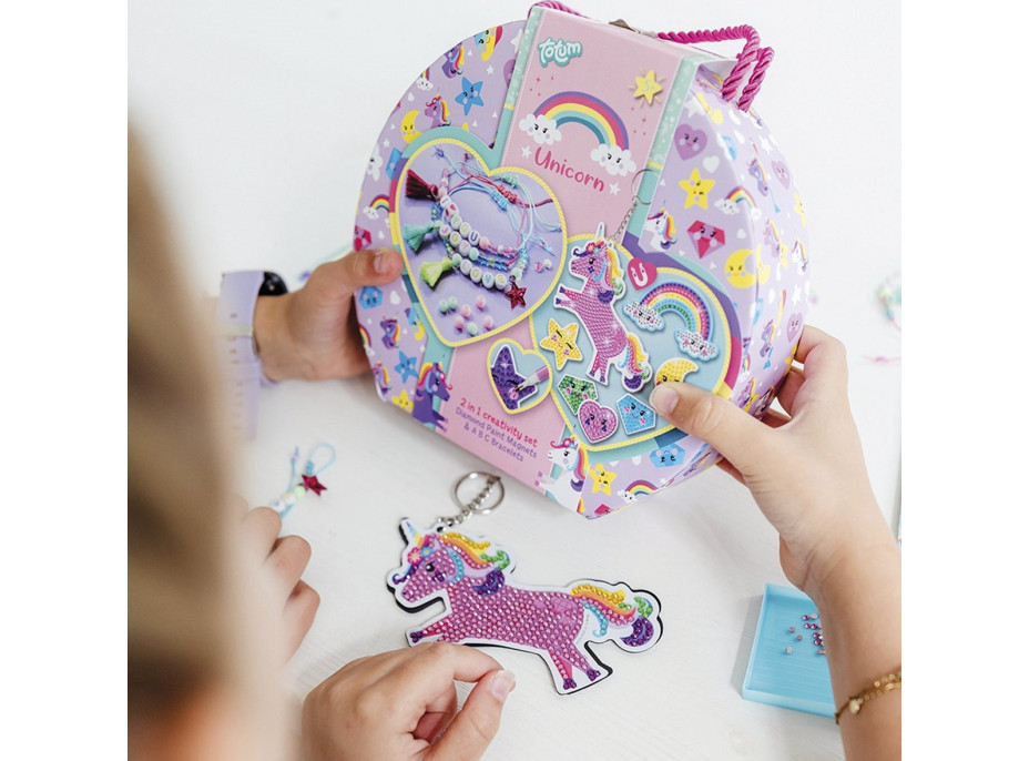 TOTUM Kreativní sada 2v1 Unicorn diamantové malování, výroba náramků