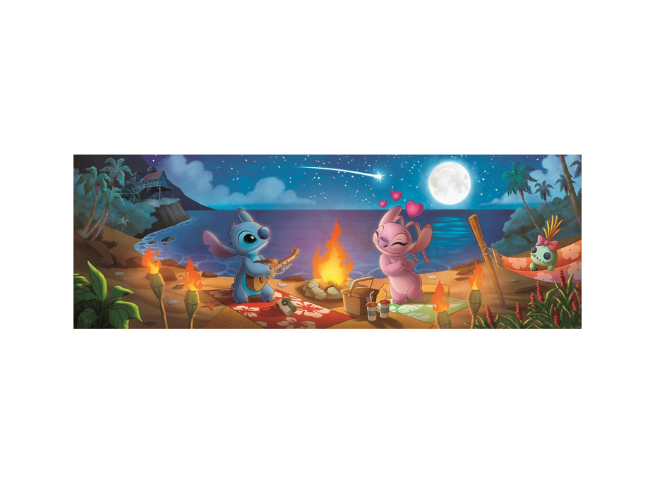 CLEMENTONI Panoramatické puzzle Lilo & Stitch: Noční táborák 1000 dílků