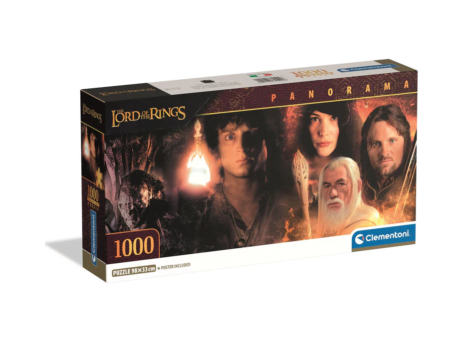 CLEMENTONI Panoramatické puzzle Pán prstenů: Hrdinové Středozemě 1000 dílků