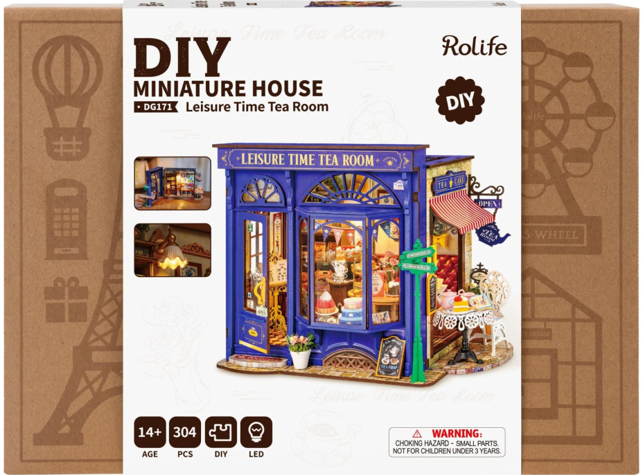ROBOTIME Rolife DIY 3D dřevěné puzzle Pohodová čajovna s LED osvětlením