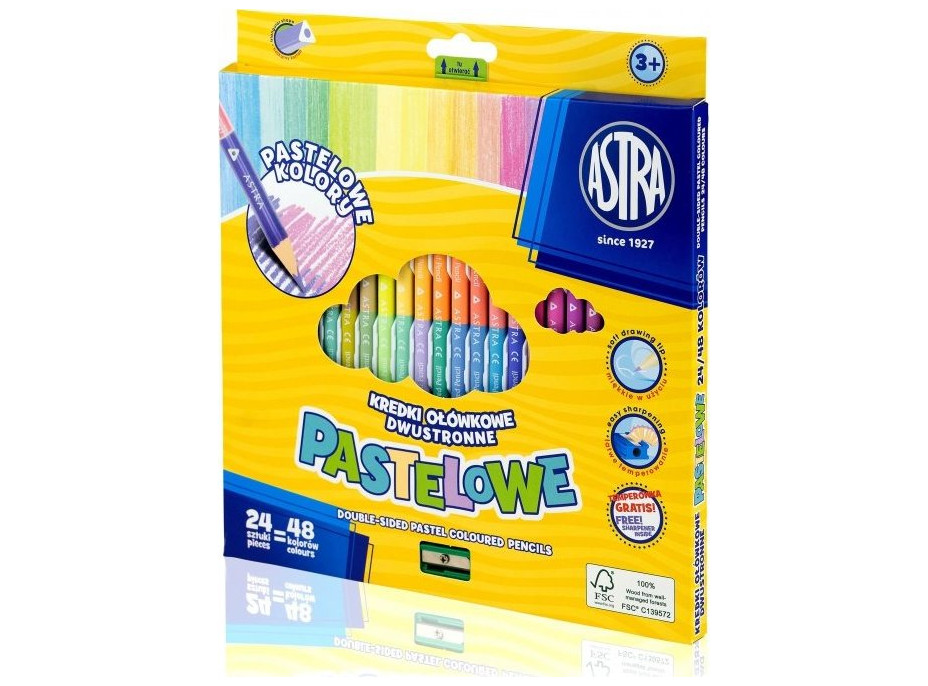 ASTRA Trojhranné pastelové oboustranné pastelky 24 ks,48 barev
