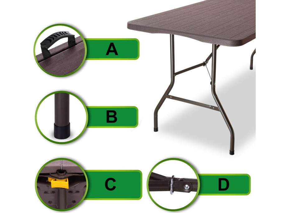 Set cateringového nábytku WOODLAND - stůl 180 cm + 2 lavice - hnědý