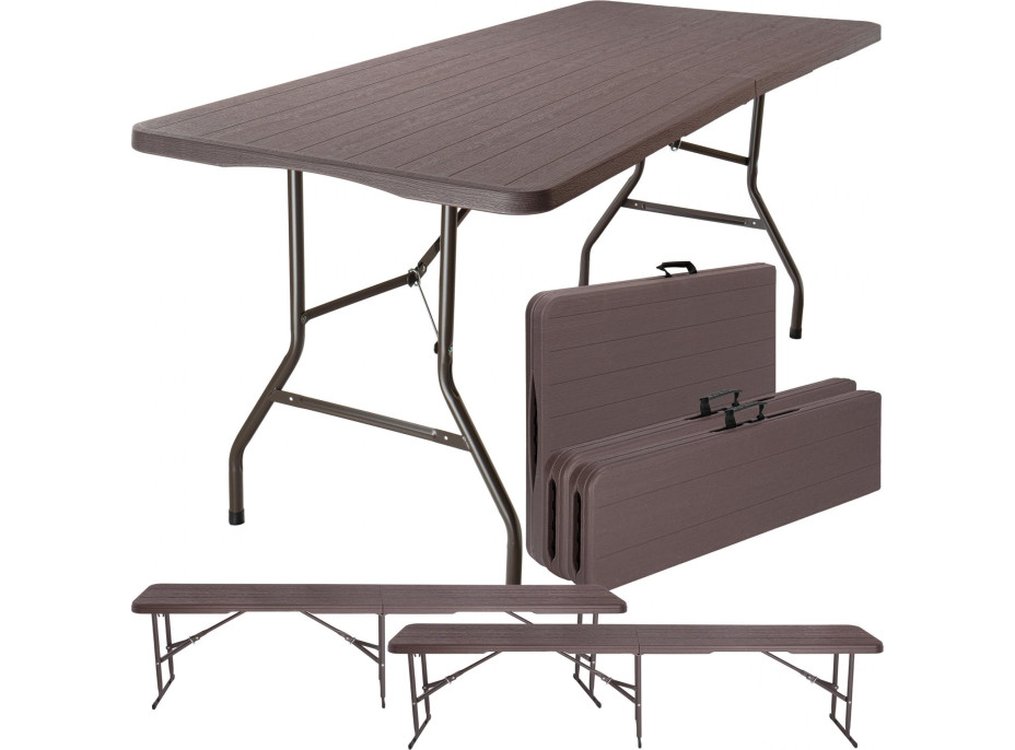 Set cateringového nábytku WOODLAND - stůl 180 cm + 2 lavice - hnědý