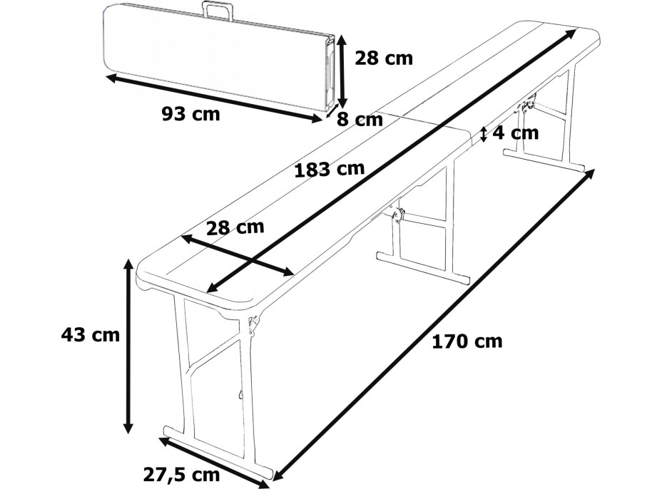 Set cateringového nábytku WOODLAND - stůl 180 cm + 2 lavice - hnědý