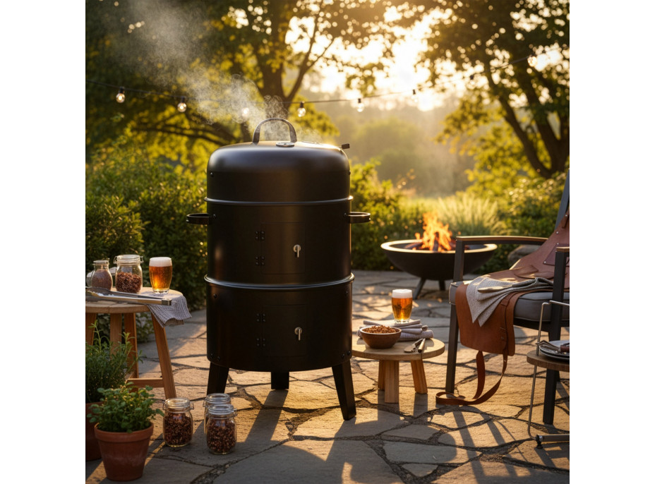 Gril na dřevěné uhlí s udírnou FUMARO