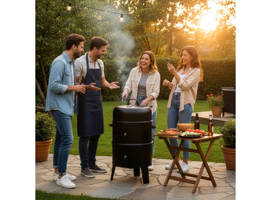 Gril na dřevěné uhlí s udírnou FUMARO