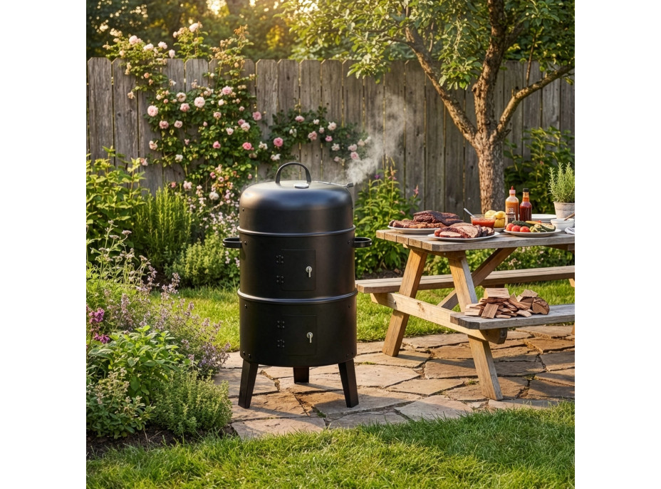 Gril na dřevěné uhlí s udírnou FUMARO