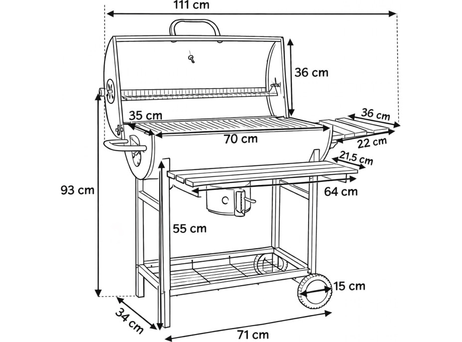 Zahradní gril na dřevěné uhlí BAREL WOOD se 2 rošty