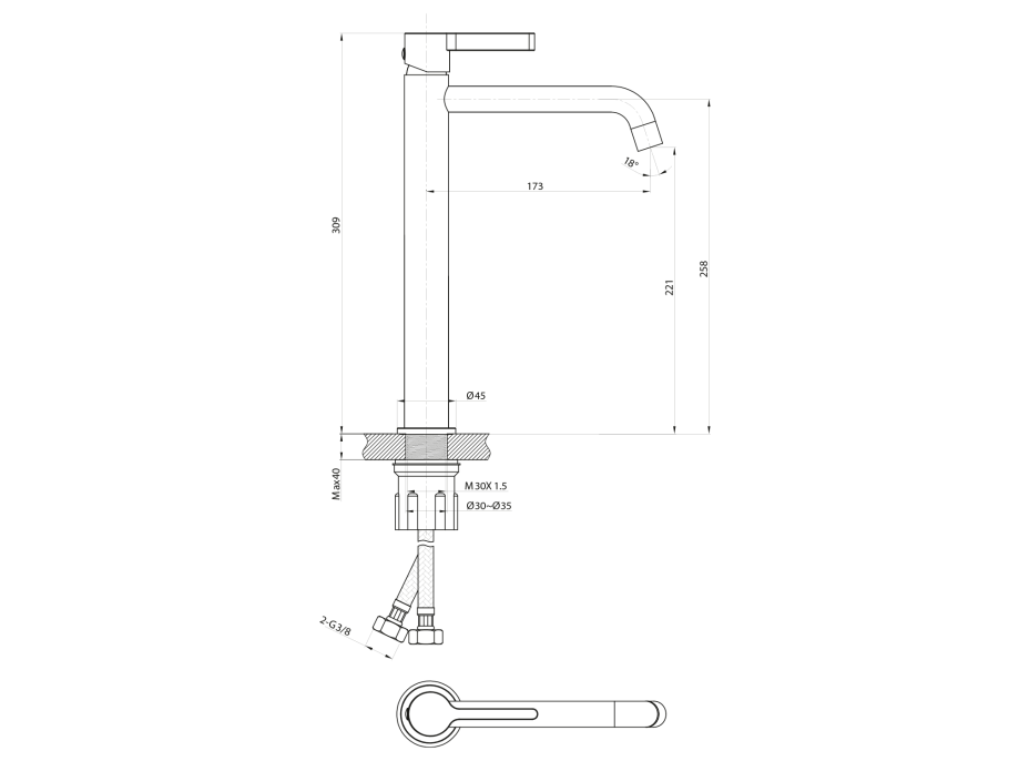 Sapho ICONIC stojánková umyvadlová baterie vysoká, měď mat AF006PG