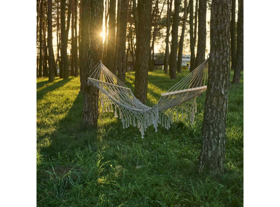 Zahradní houpací síť BOHO se střapci - 200 cm - šedá