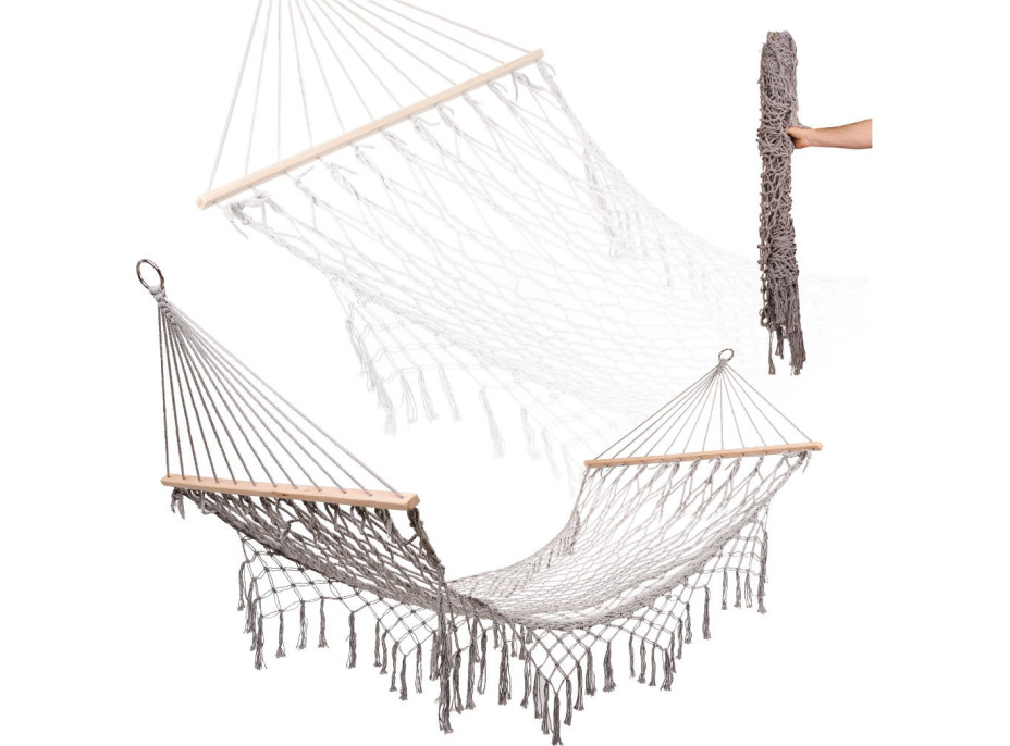 Zahradní houpací síť BOHO se střapci - 200 cm - šedá