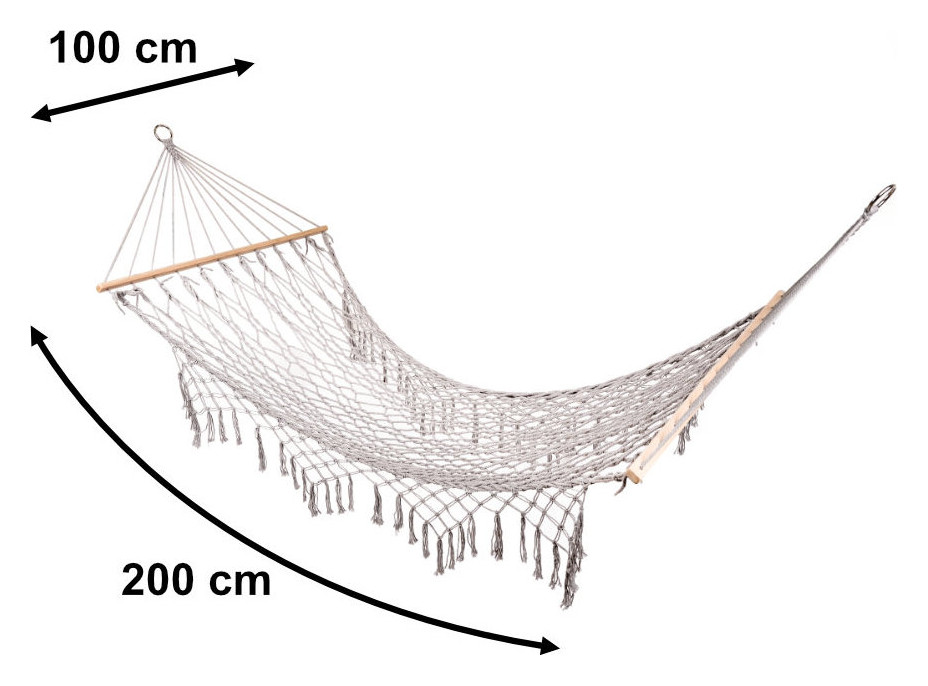 Zahradní houpací síť BOHO se střapci - 200 cm - šedá
