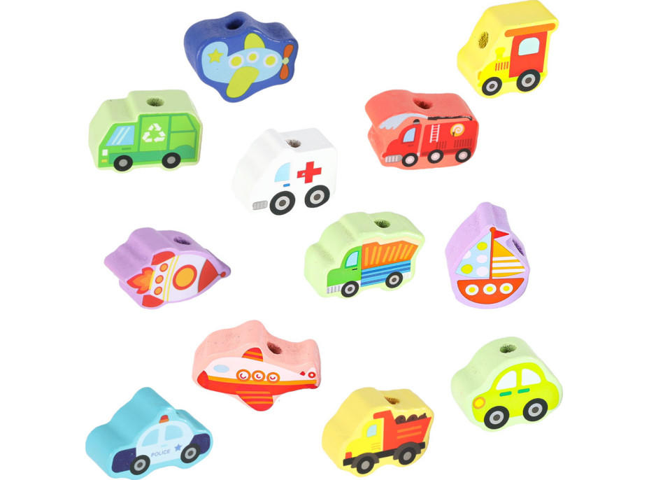 Dřevěné korálky pro navlékání - Dopravní prostředky a značky