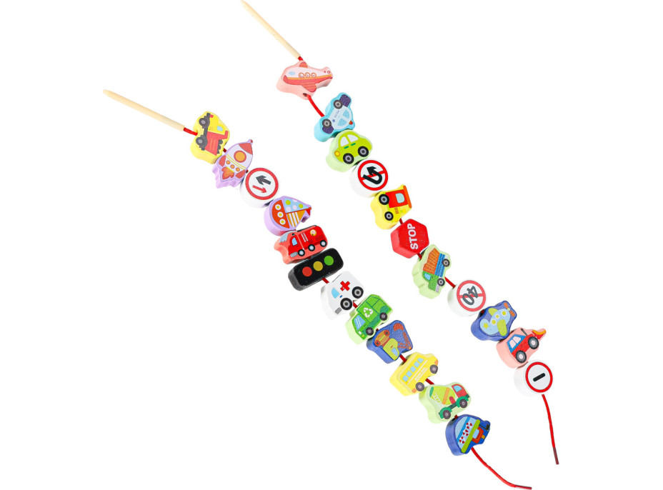 Dřevěné korálky pro navlékání - Dopravní prostředky a značky