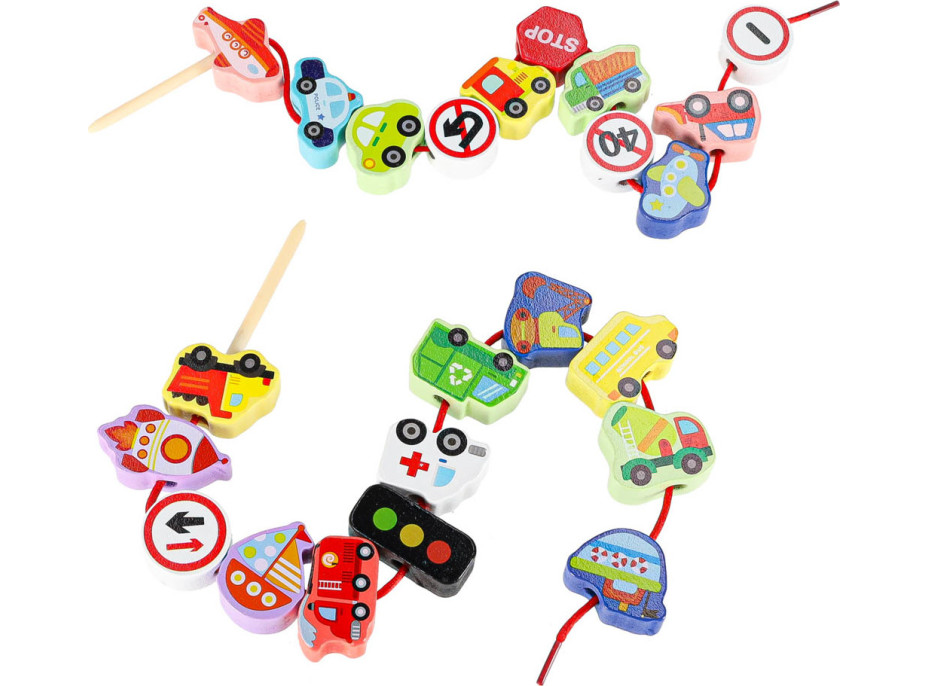 Dřevěné korálky pro navlékání - Dopravní prostředky a značky