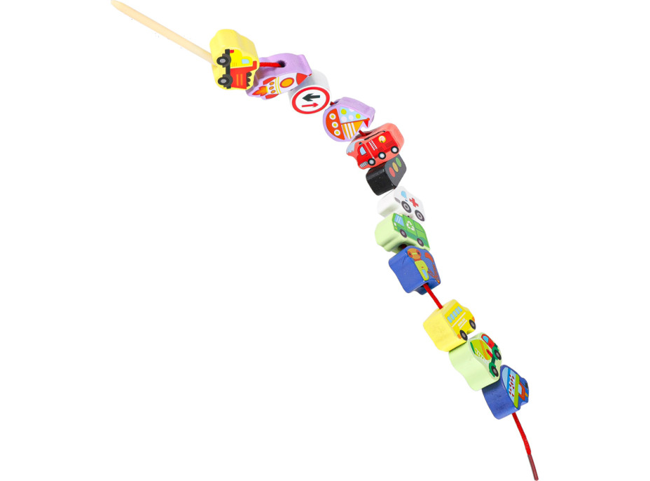 Dřevěné korálky pro navlékání - Dopravní prostředky a značky