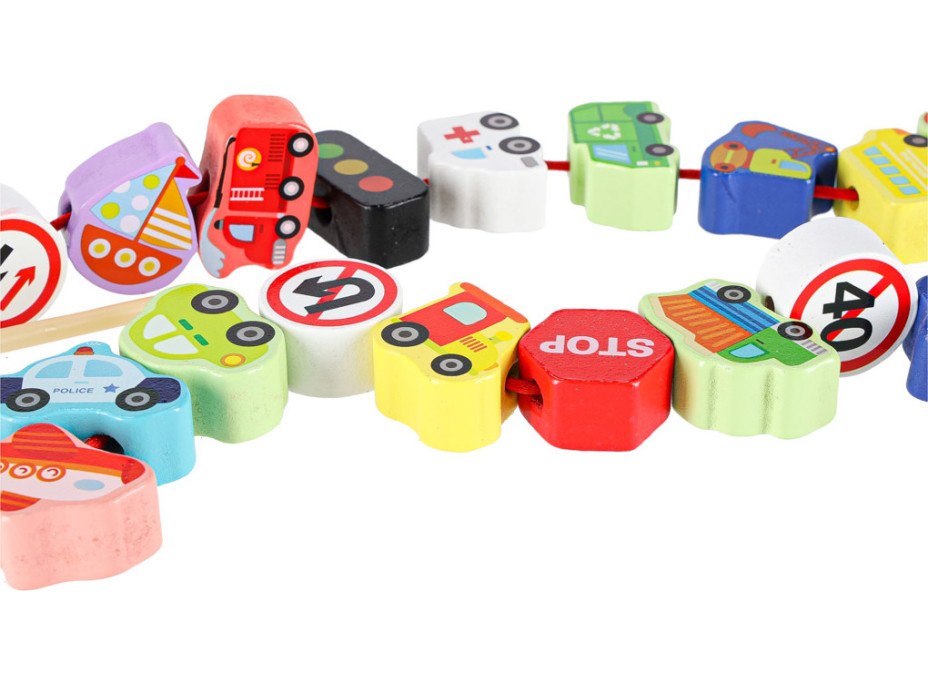 Dřevěné korálky pro navlékání - Dopravní prostředky a značky