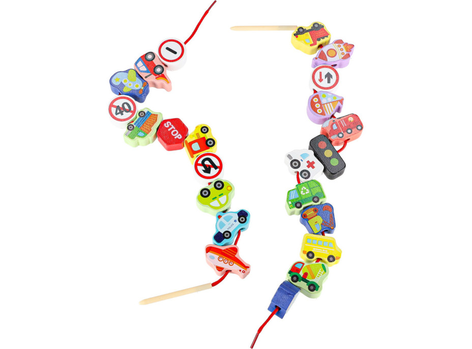 Dřevěné korálky pro navlékání - Dopravní prostředky a značky