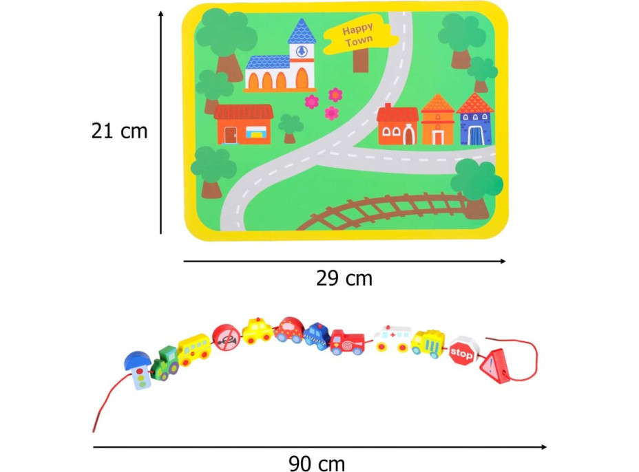 Dřevěné korálky pro navlékání - Autíčka a značky