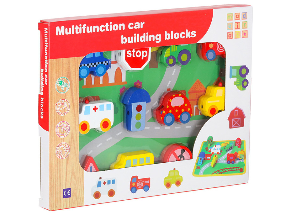 Dřevěné korálky pro navlékání - Autíčka a značky