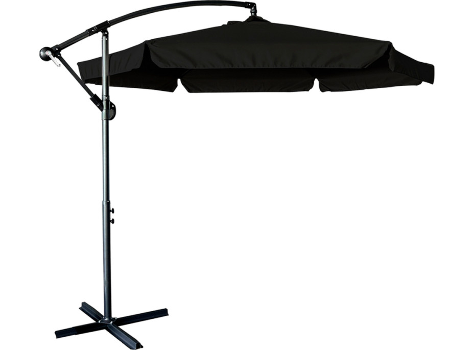 Skládací zahradní slunečník LUARO s prodlužovacím ramenem - 290 cm - černý