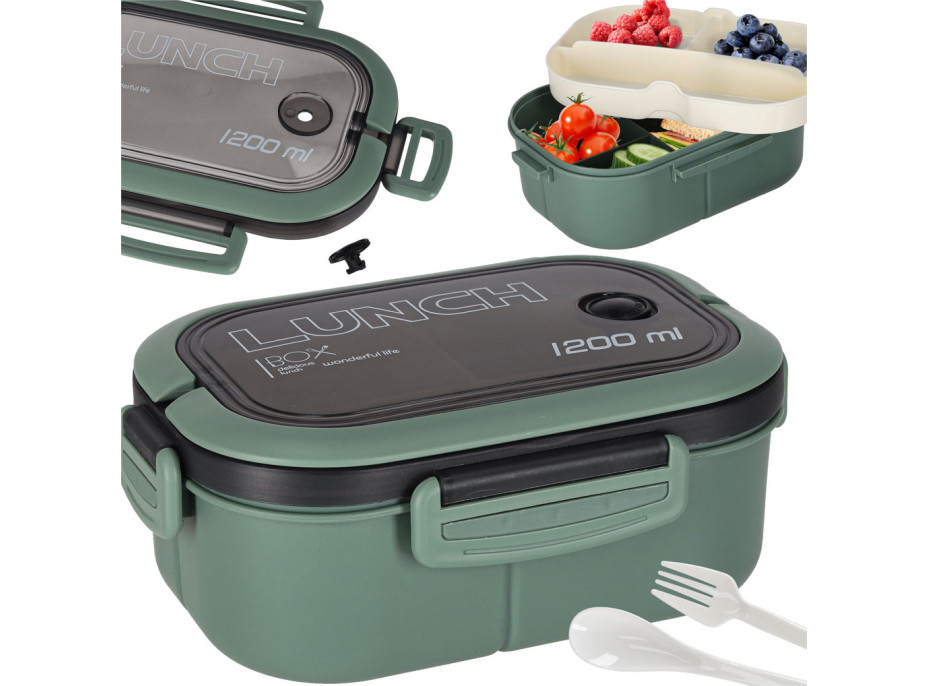 Obědový box s přihrádkami 1200 ml - zelený