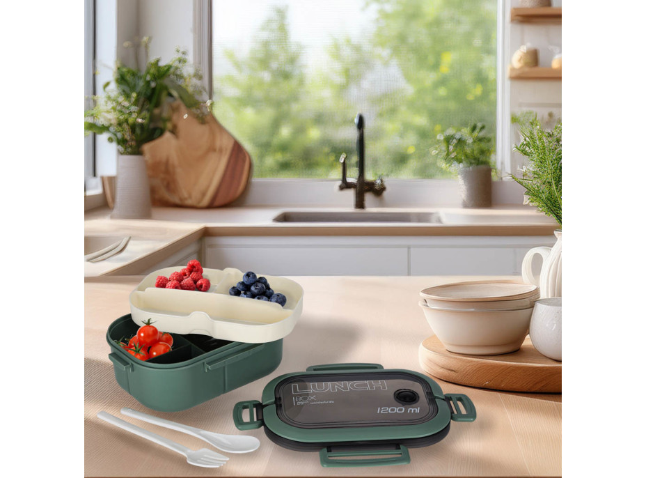 Obědový box s přihrádkami 1200 ml - zelený