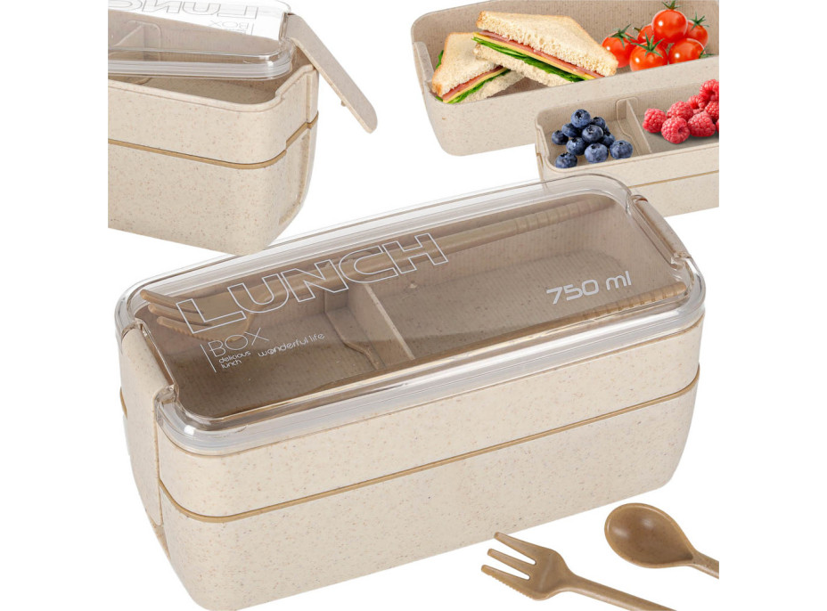 Svačinový box s přihrádkami 750 ml - béžový