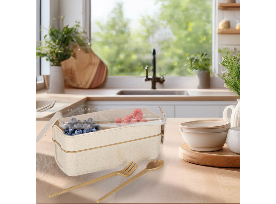 Svačinový box s přihrádkami 750 ml - béžový