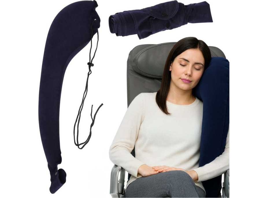 Nafukovací boční cestovní polštář na rameno - tmavě modrý