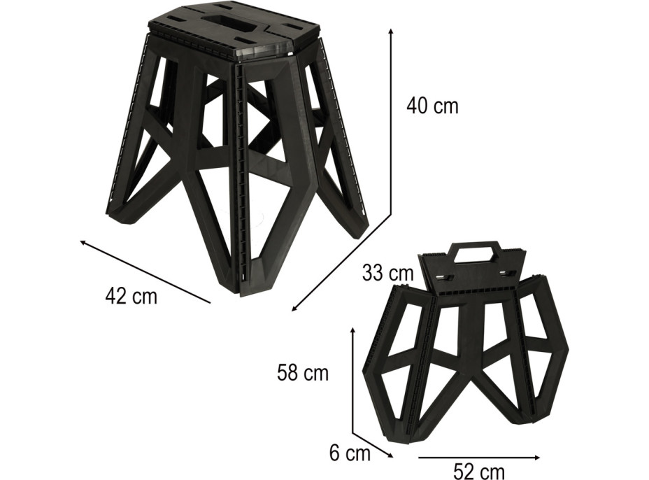 Skládací turistická stolička 39,5 cm - černá