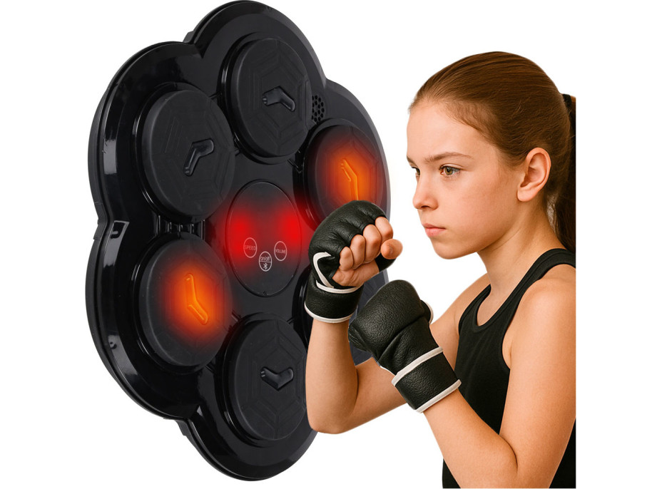 Boxerský nástěnný trenažér KX3007 s hudbou, LED a USB + rukavice