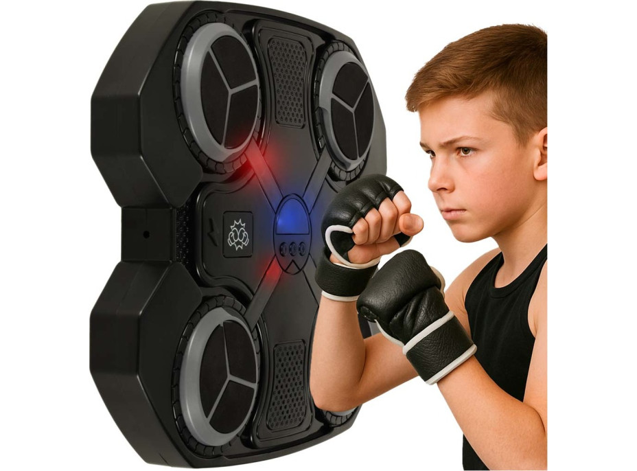 Boxerský nástěnný trenažér KX3008 s Bluetooth, LED a USB + rukavice