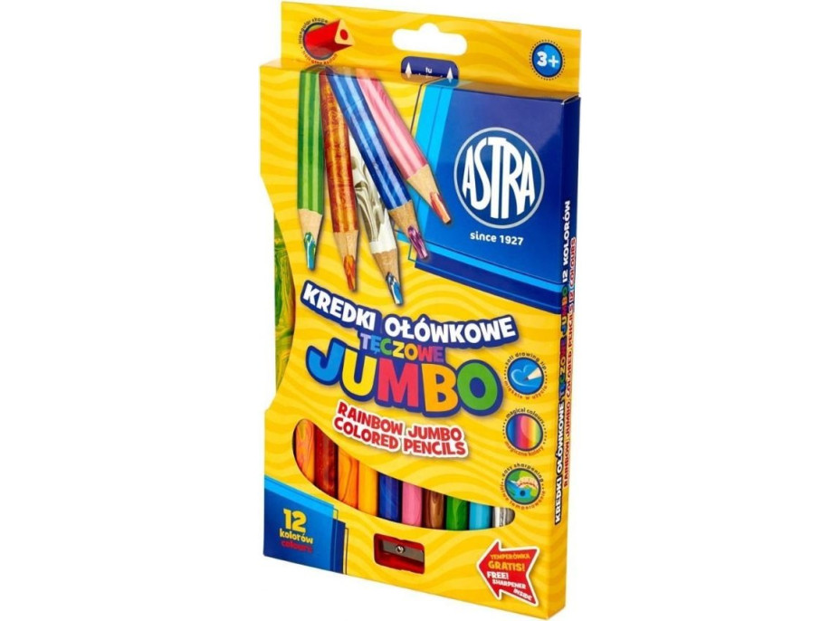 ASTRA Duhové pastelky Jumbo 12ks s ořezávátkem