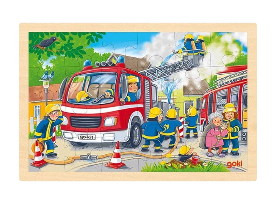 GOKI Dřevěné puzzle Hasičský zásah 24 dílků