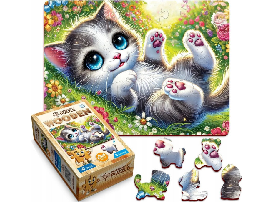 WOODEN CITY Dřevěné puzzle Roztomilé koťátko 40 dílků