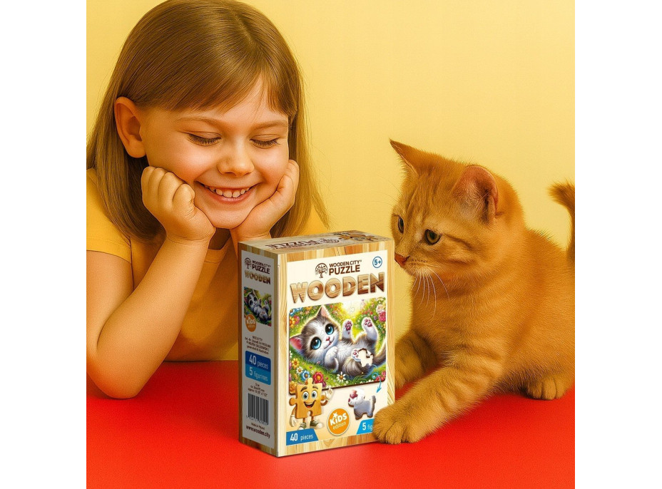 WOODEN CITY Dřevěné puzzle Roztomilé koťátko 40 dílků