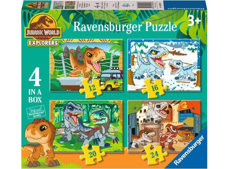 RAVENSBURGER Puzzle Jurský svět: Objevitelé 4v1 (12,16,20,24 dílků)