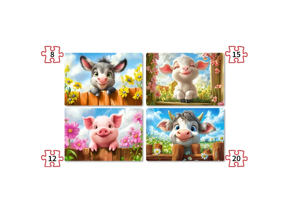 CASTORLAND Puzzle Roztomilá zvířátka 4v1 (8,12,15,20 dílků)
