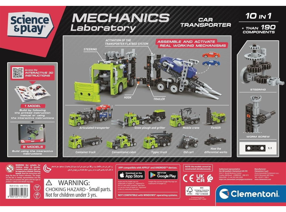 CLEMENTONI Science&Play Mechanická laboratoř Přepravník automobilů 10v1