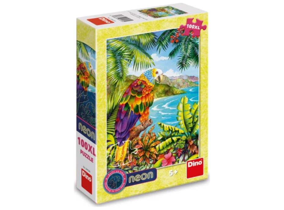 DINO Svítící puzzle Papoušek v džungli XL 100 dílků