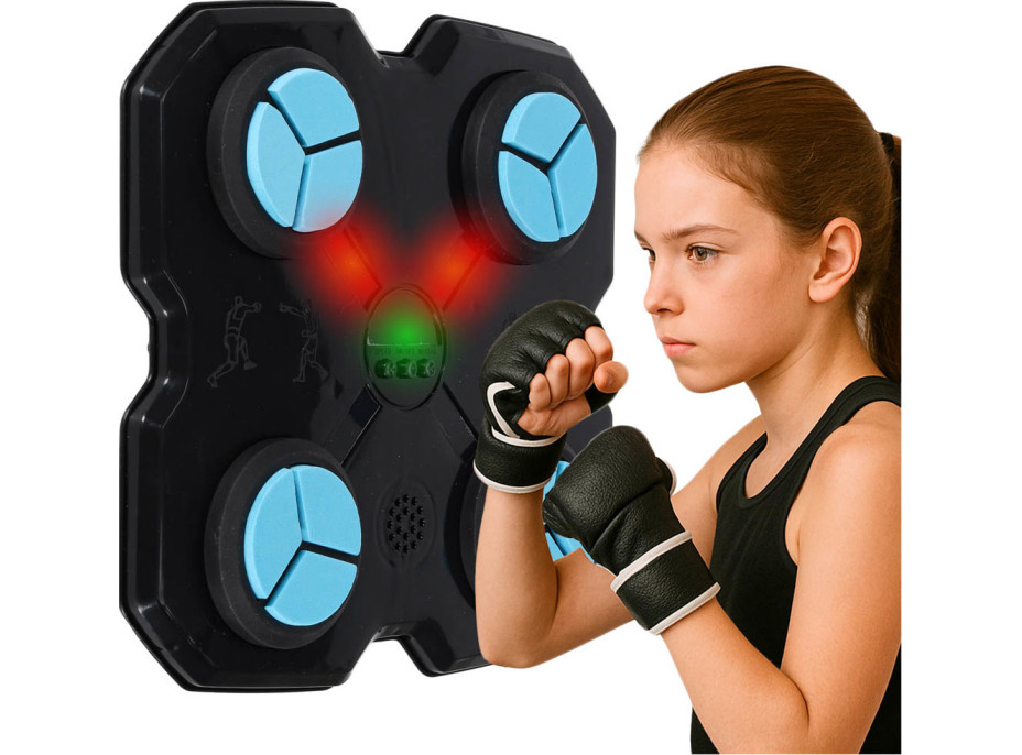 Boxerský nástěnný trenažér KX3006 s hudbou, LED a USB + rukavice